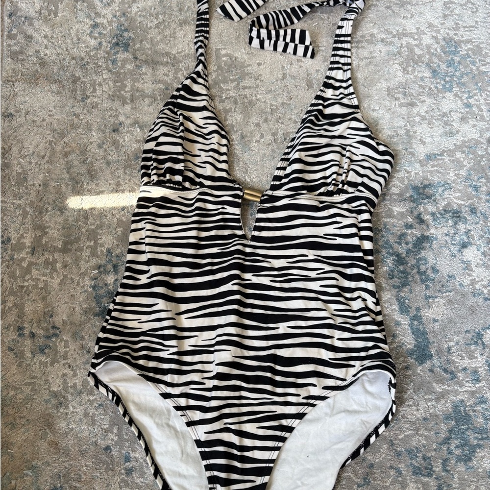 Zebra Print Halter Swimsuit - Picture 7 of 16